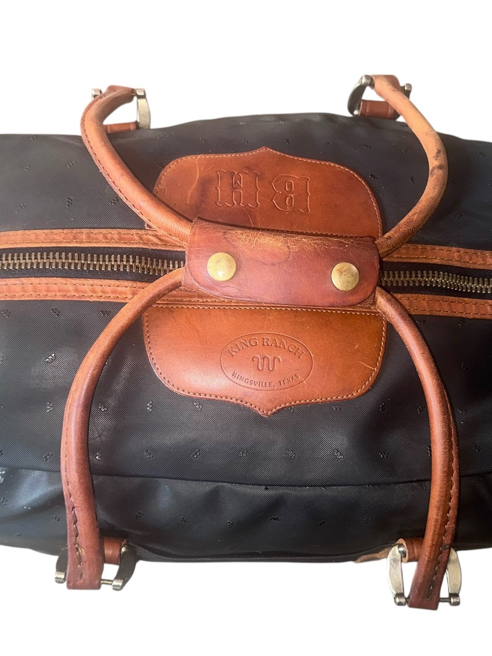 King Ranch Black Duffel Bag with Brown Leather Trim